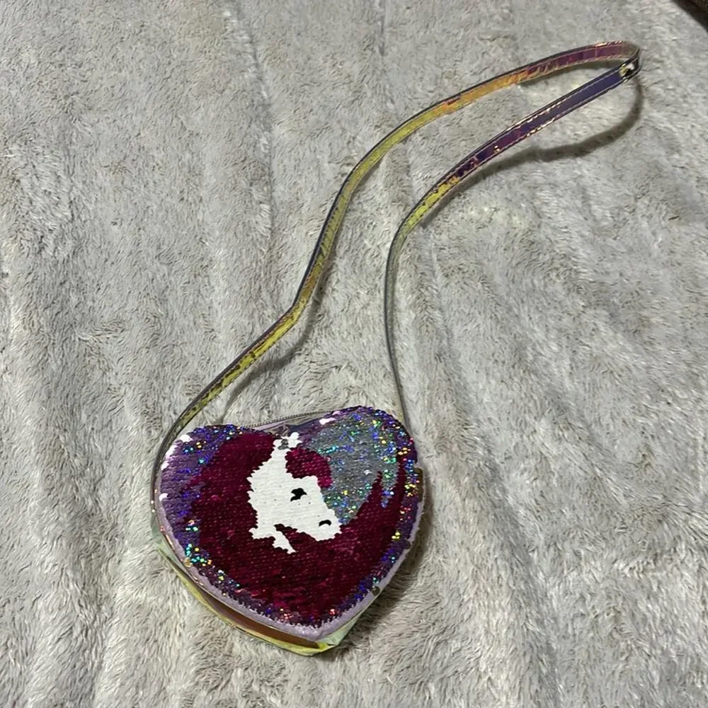 Children’s Place heart shaped sequined purse unicorn designed does the flip nwot